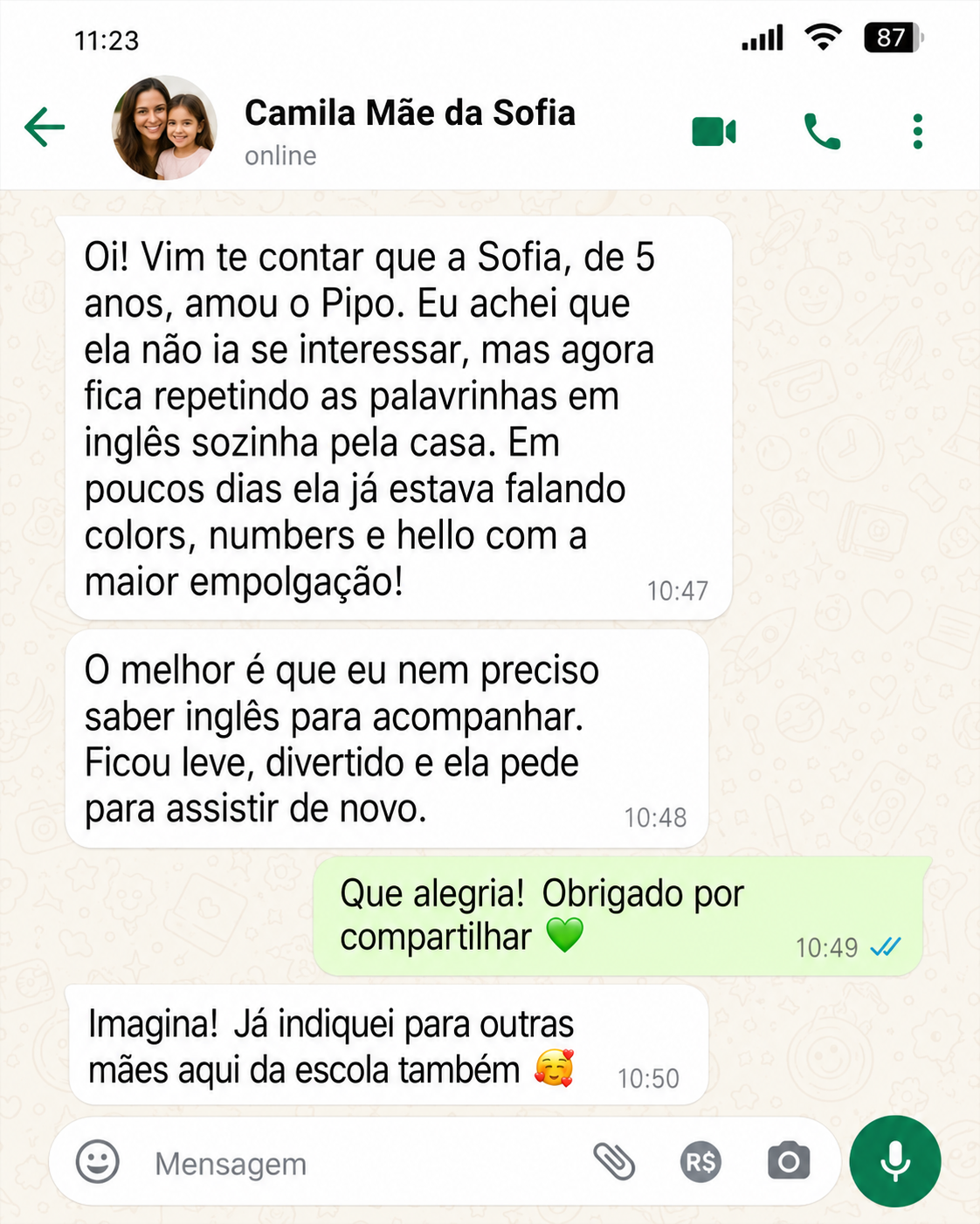 Depoimento da mãe da Camila